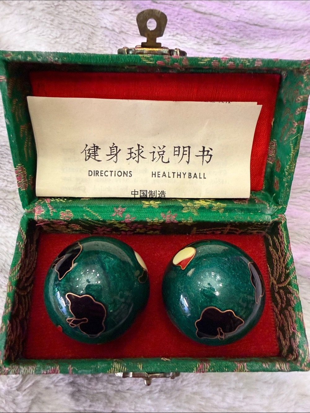 Green Cloisonné Baoding Exercise Balls - Pair